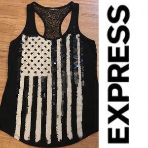 EXPRESS American Flag Sequin & Lace Tank Top